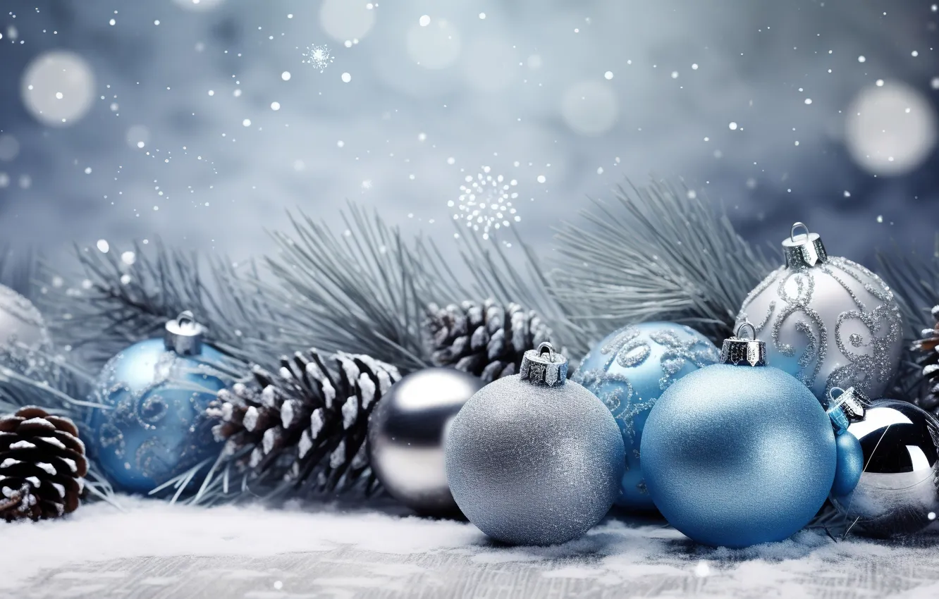 Фото обои украшения, шары, Новый Год, Рождество, new year, Christmas, balls, blue