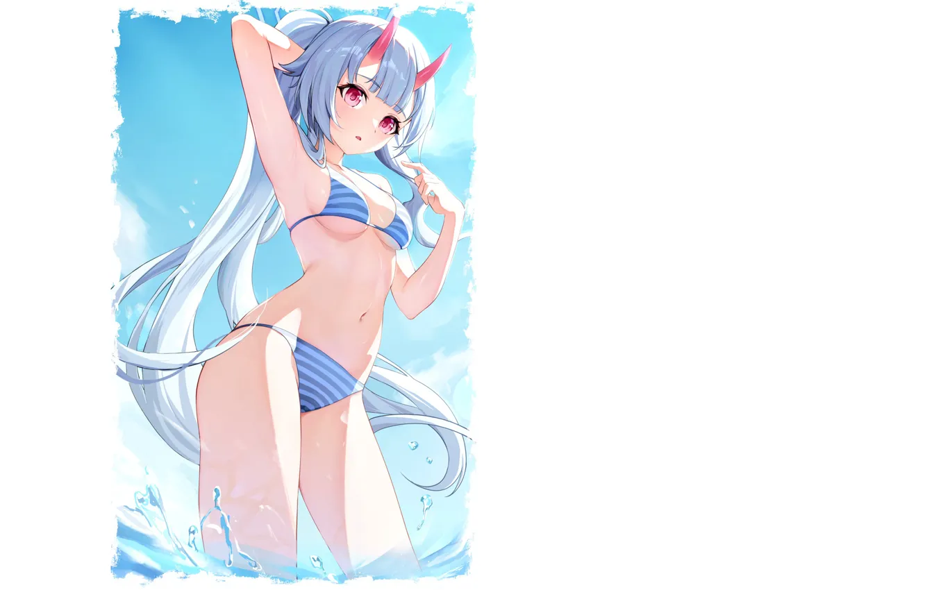 Фото обои kawaii, girl, sexy, wet, beach, sea, ocean, anime