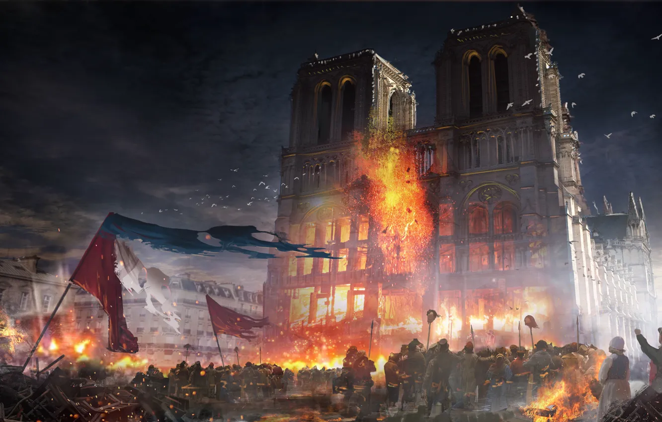Фото обои город, здание, париж, Notre Dame, Assassins creed Unity, франци
