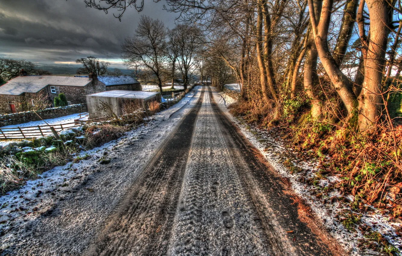 Фото обои зима, дорога, HDR