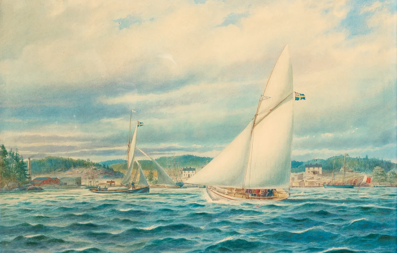 Фото обои морской пейзаж, Jacob Hägg, marinus, 1874 г, Узкий вход в Стокгольмский архипелаг