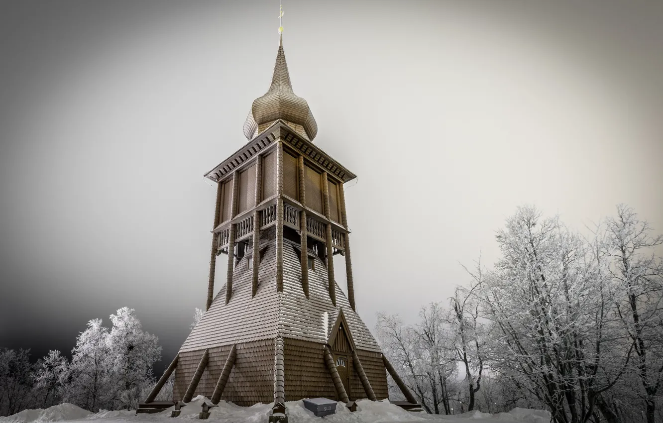 Фото обои зима, церковь, Швеция, Kiruna, Кируна