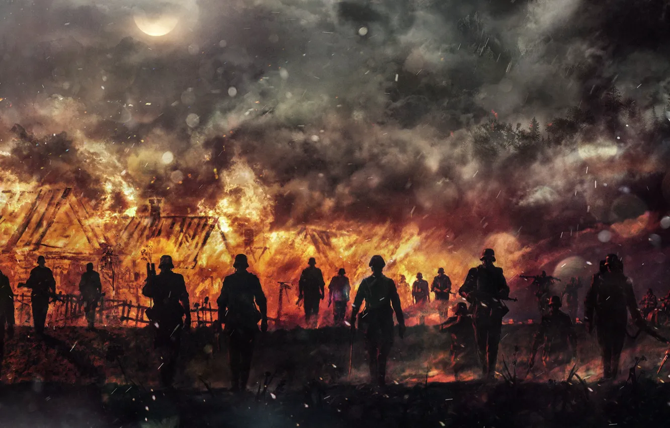 Фото обои fire, battlefield, flame, gun, weapon, war, rifle, Totenkopf