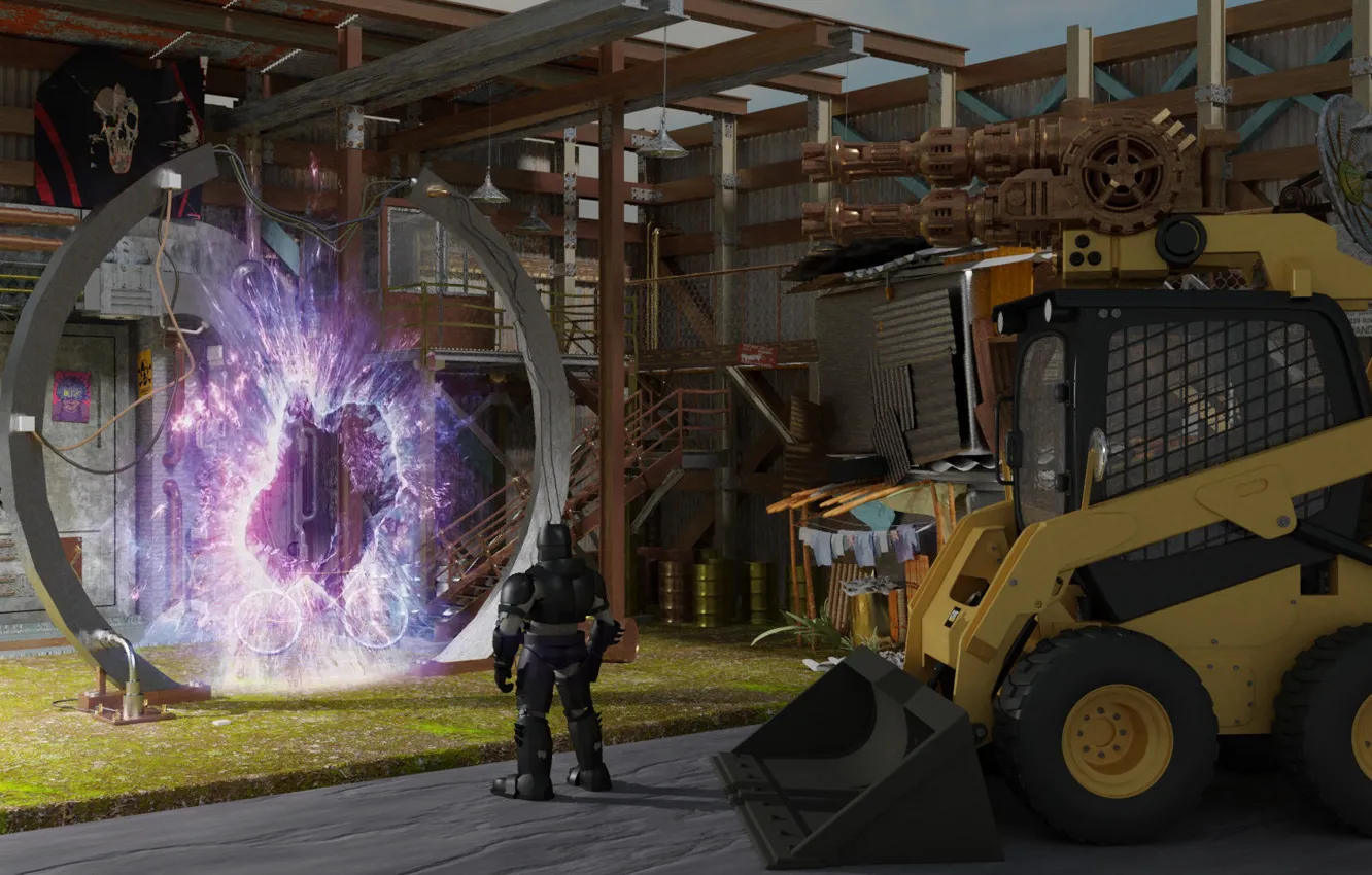 Фото обои транспорт, череп, портал, помещение, WhereHouse Portal