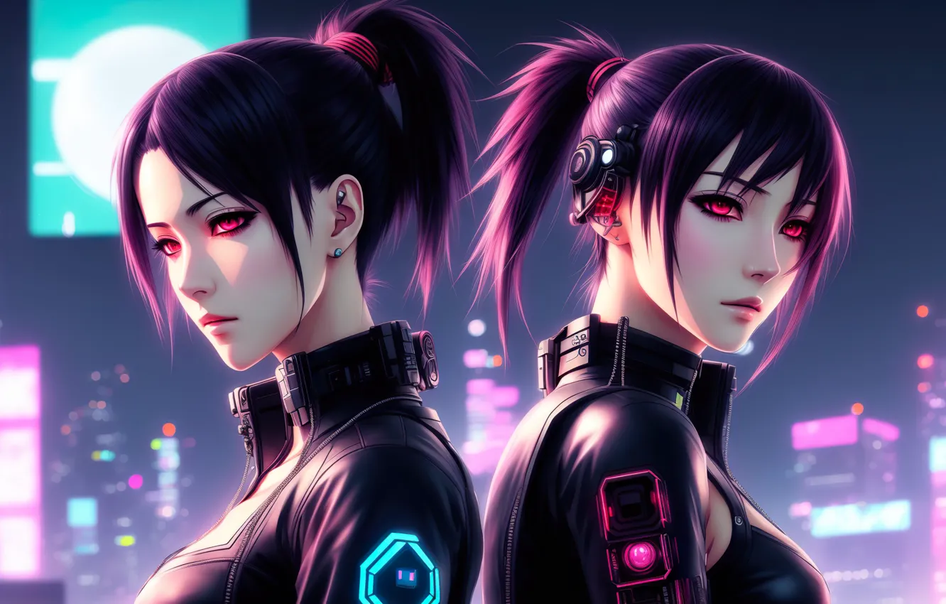 Фото обои girl, anime, art, digital art, Cyberpunk, Futuristic, neuronet, Ai art