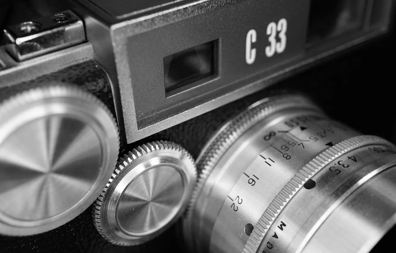 Фото обои чёрно-белое, фотоаппарат, монохром, Argus C33 (1959)