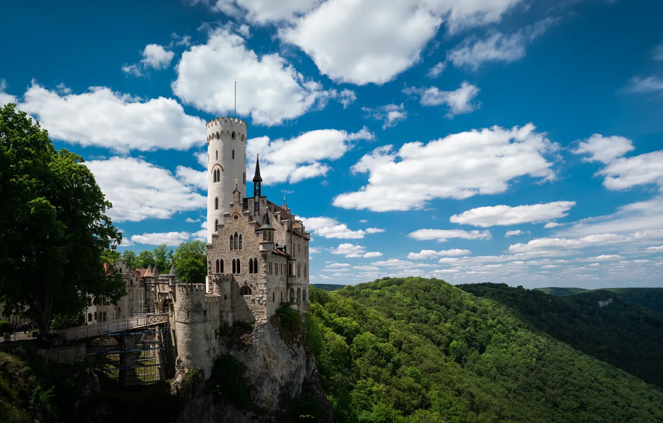Фото обои лето, небо, солнце, природа, замок, Германия, Castle Liechtenstein