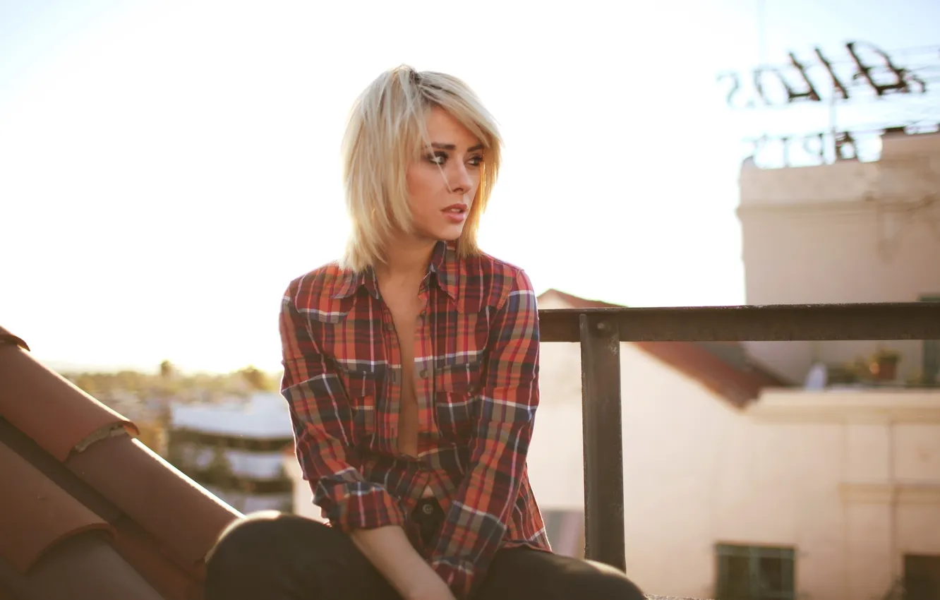 Фото обои взгляд, девушка, модель, блондинка, рубашка, Alysha Nett