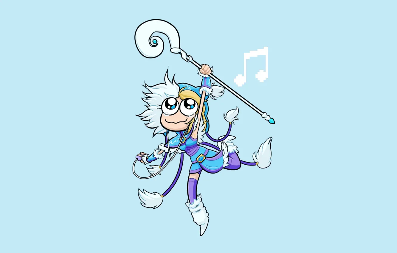 Фото обои музыка, наушники, арт, нота, chibi, Crystal Maiden, Dota 2, Rylai