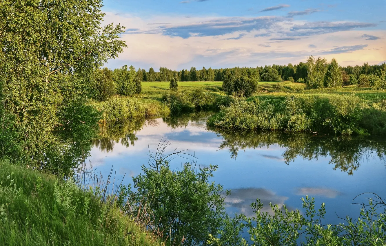 Фото обои облака, деревья, река, красота, берега, Юрий Морозов