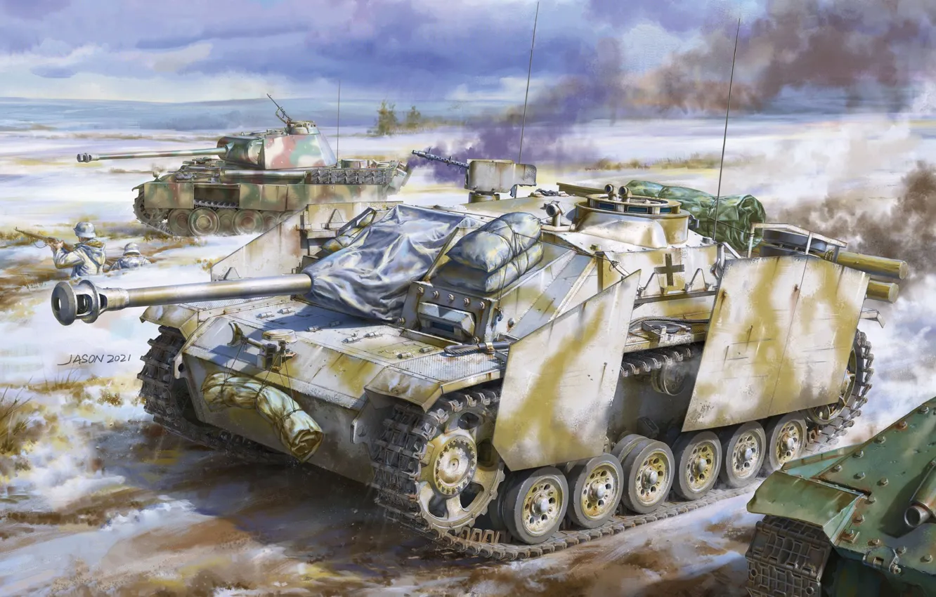 Фото обои Зима, Танк, САУ, StuG III, StuG 40, Pz. V Panther