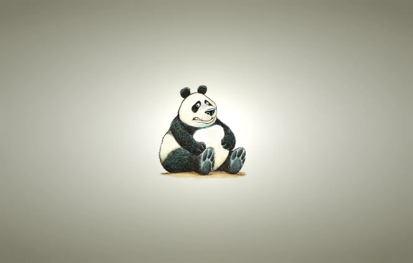 Фото обои фон, минимализм, светлый, панда, сидит, panda, пухлая