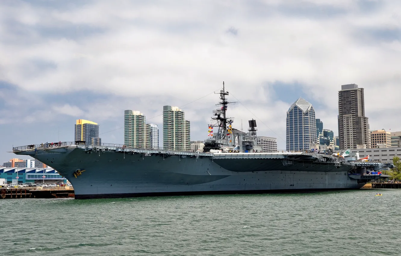 Фото обои Калифорния, авианосец, музей, California, San Diego, Сан-Диего, USS Midway, San Diego Bay