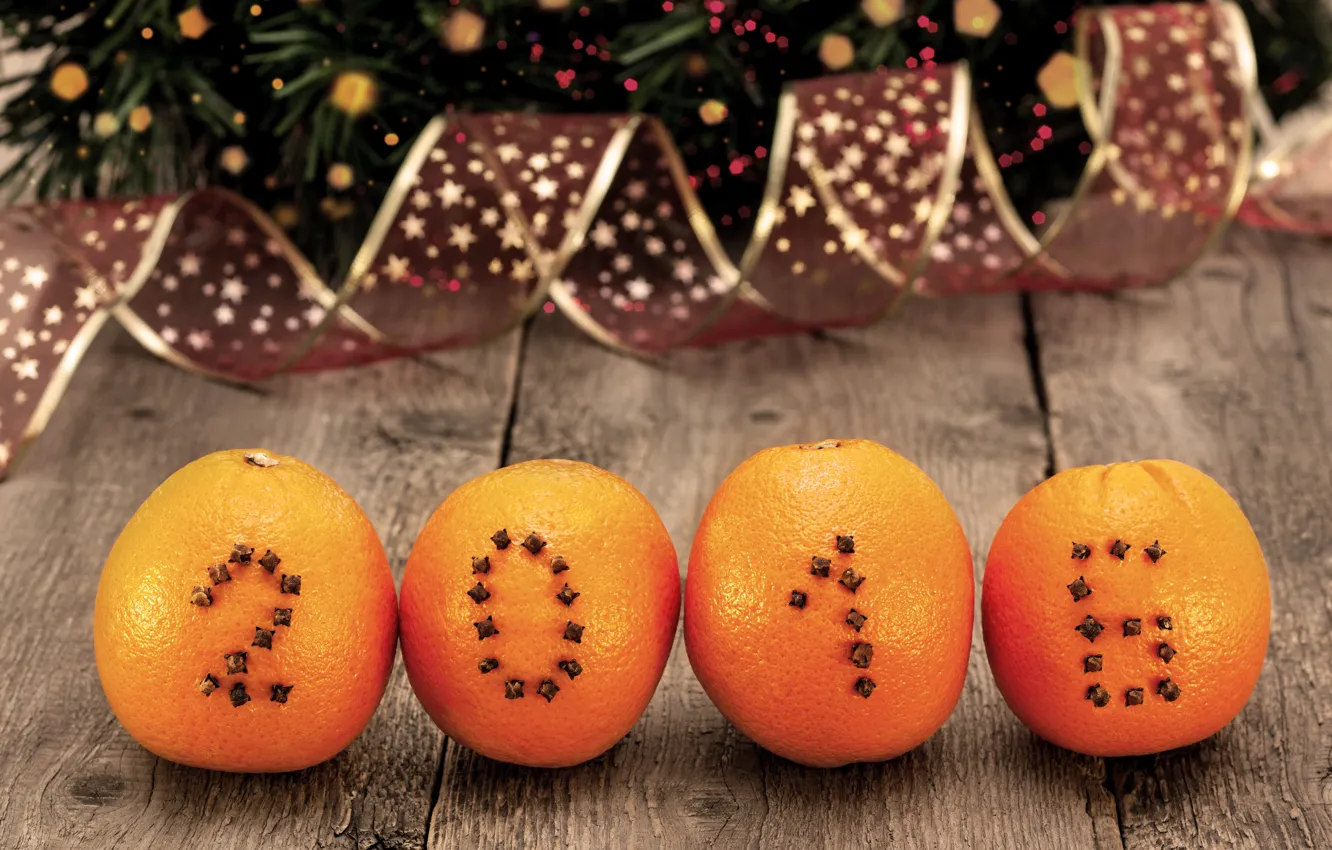 Фото обои апельсины, Новый год, New Year, decoration, Happy, 2016