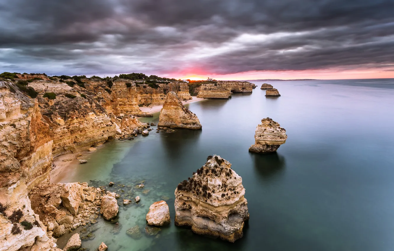 Фото обои rock, sunrise, dawn, algarve, atlantic ocean, portuga