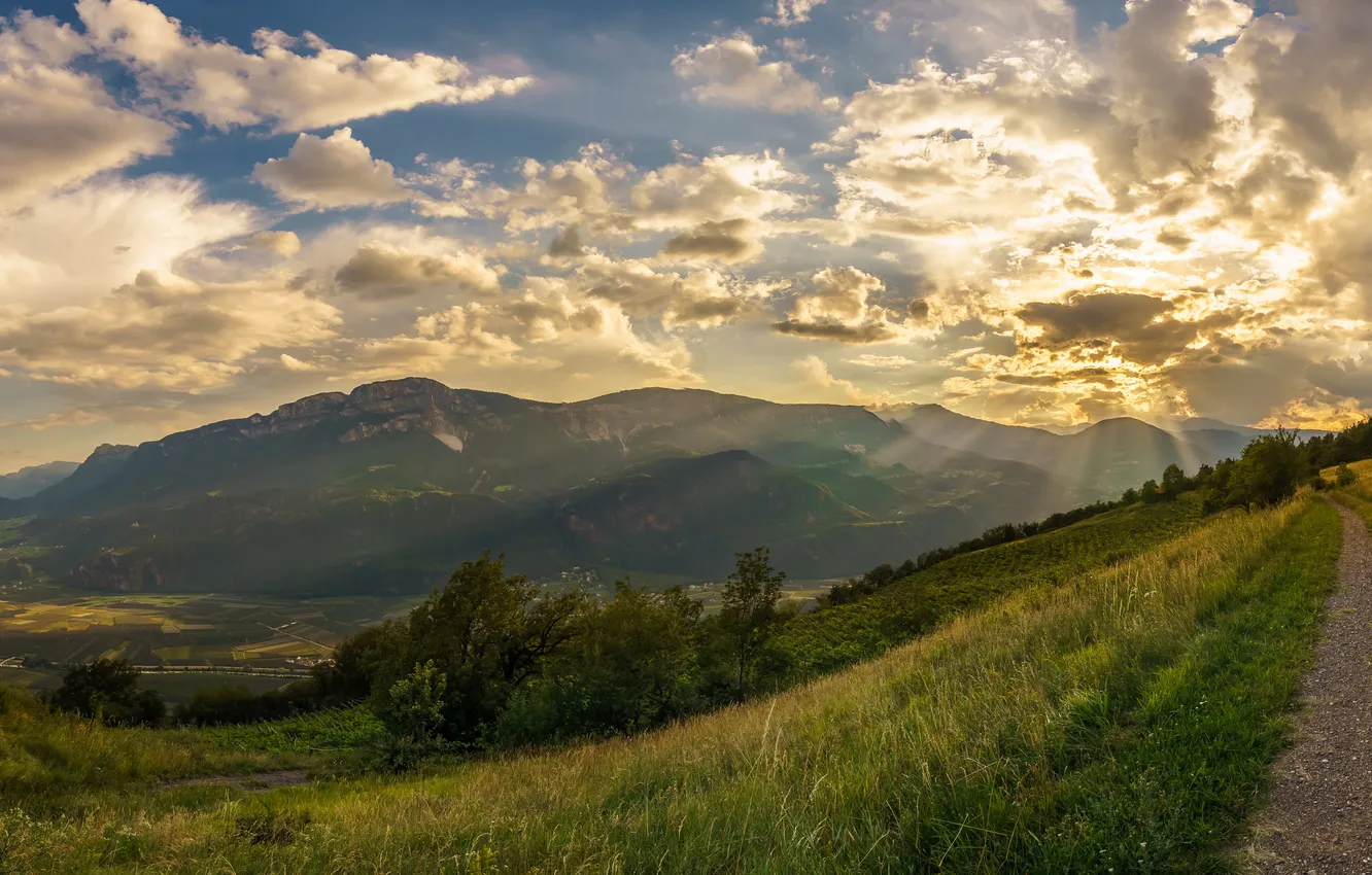 Фото обои дорога, облака, горы