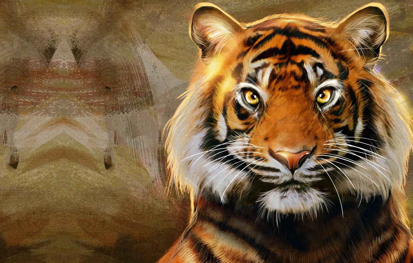 Фото обои полоски, тигр, хищник, арт, большая кошка, Raaawwr, Nic Hon