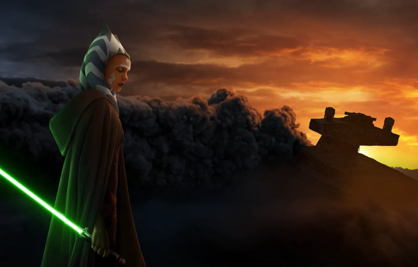 Фото обои Дым, Плащ, Звёздные войны, Световой меч, Star wars, Starship, Подбит, Звёздный корабль
