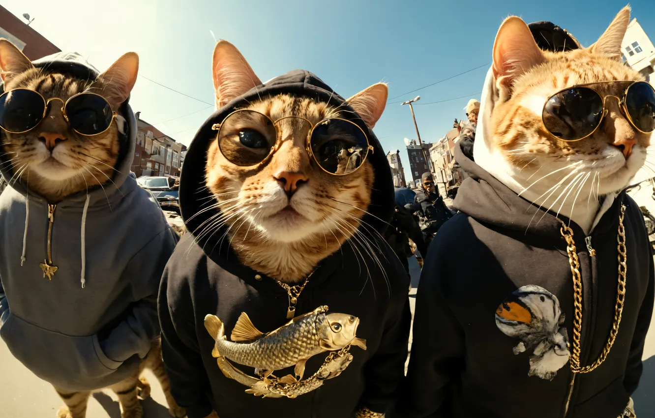 Фото обои animals, cat, digital art, sunglass, gangster