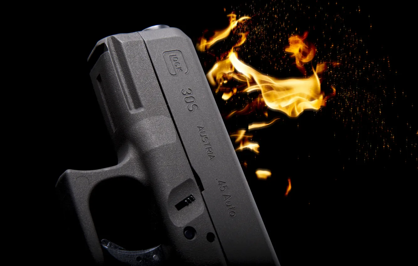 Фото обои пистолет, оружие, пламя, самозарядный, Glock 30S