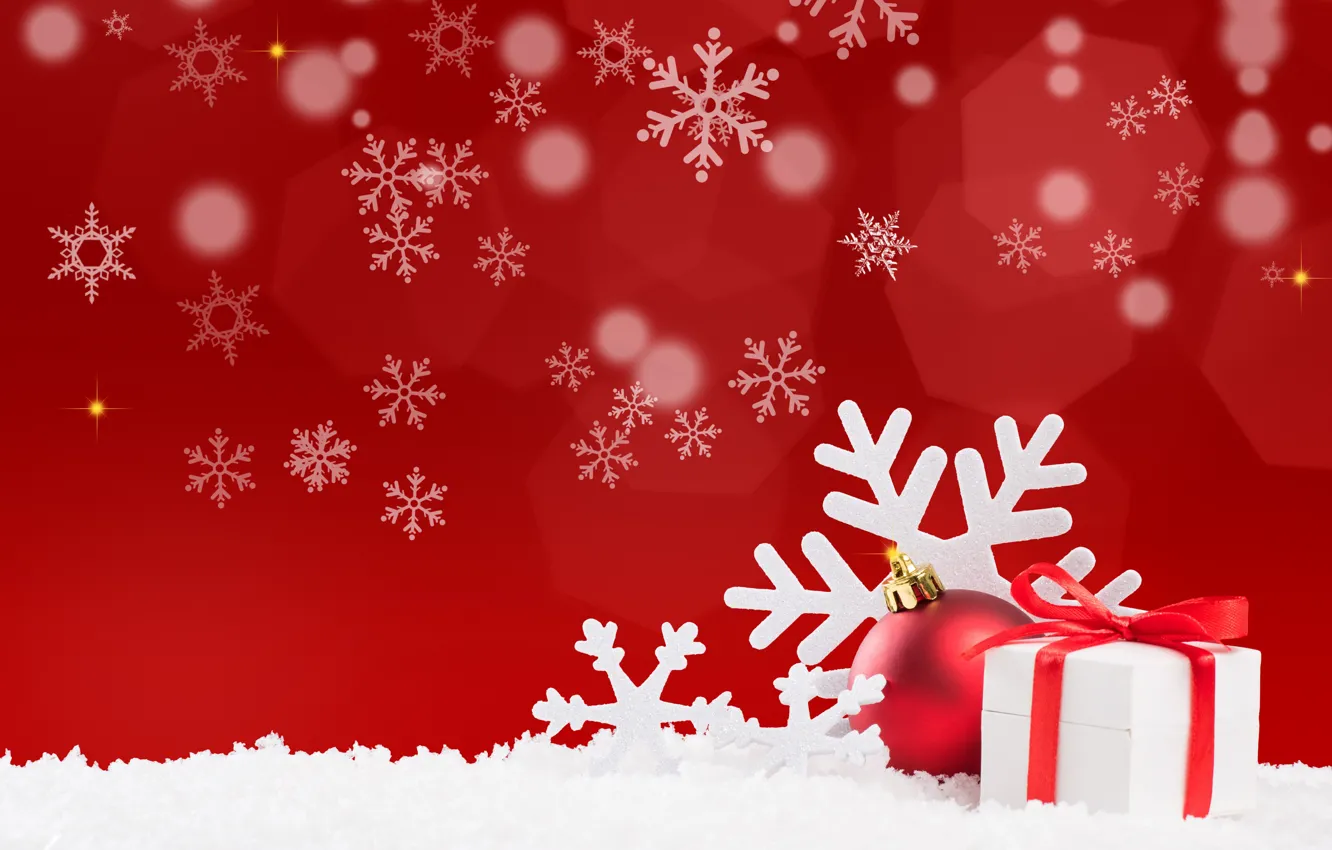 Фото обои снежинки, подарок, шары, новый год, Рождество, Christmas, Vectors, photos