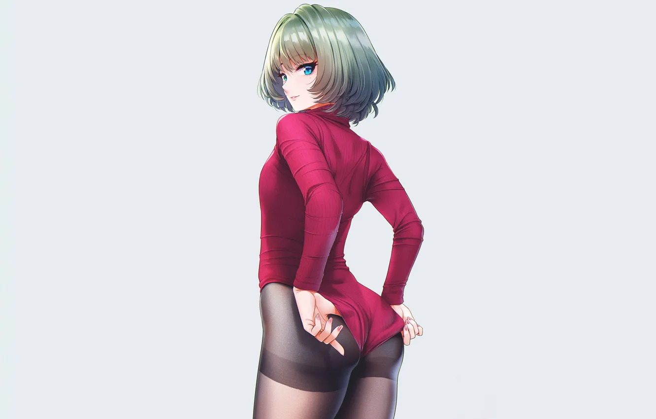Фото обои girl, sexy, ass, bodysuit, green eyes, anime, beautiful, short hair