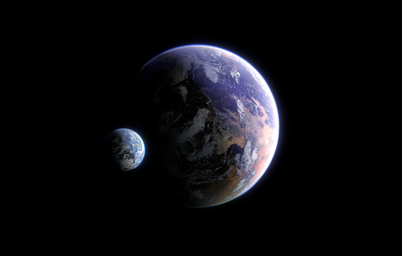 Фото обои Планета, Космос, Fantasy, Space, Спутник, Planet, Science Fiction, by Antonio Echeverria