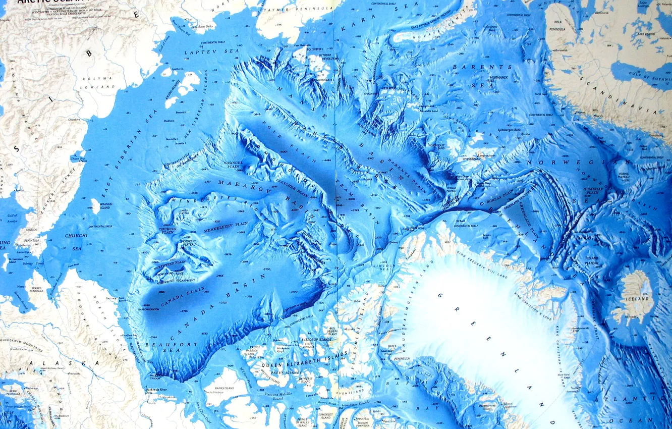 Фото обои океан, карта, арктика, рельеф