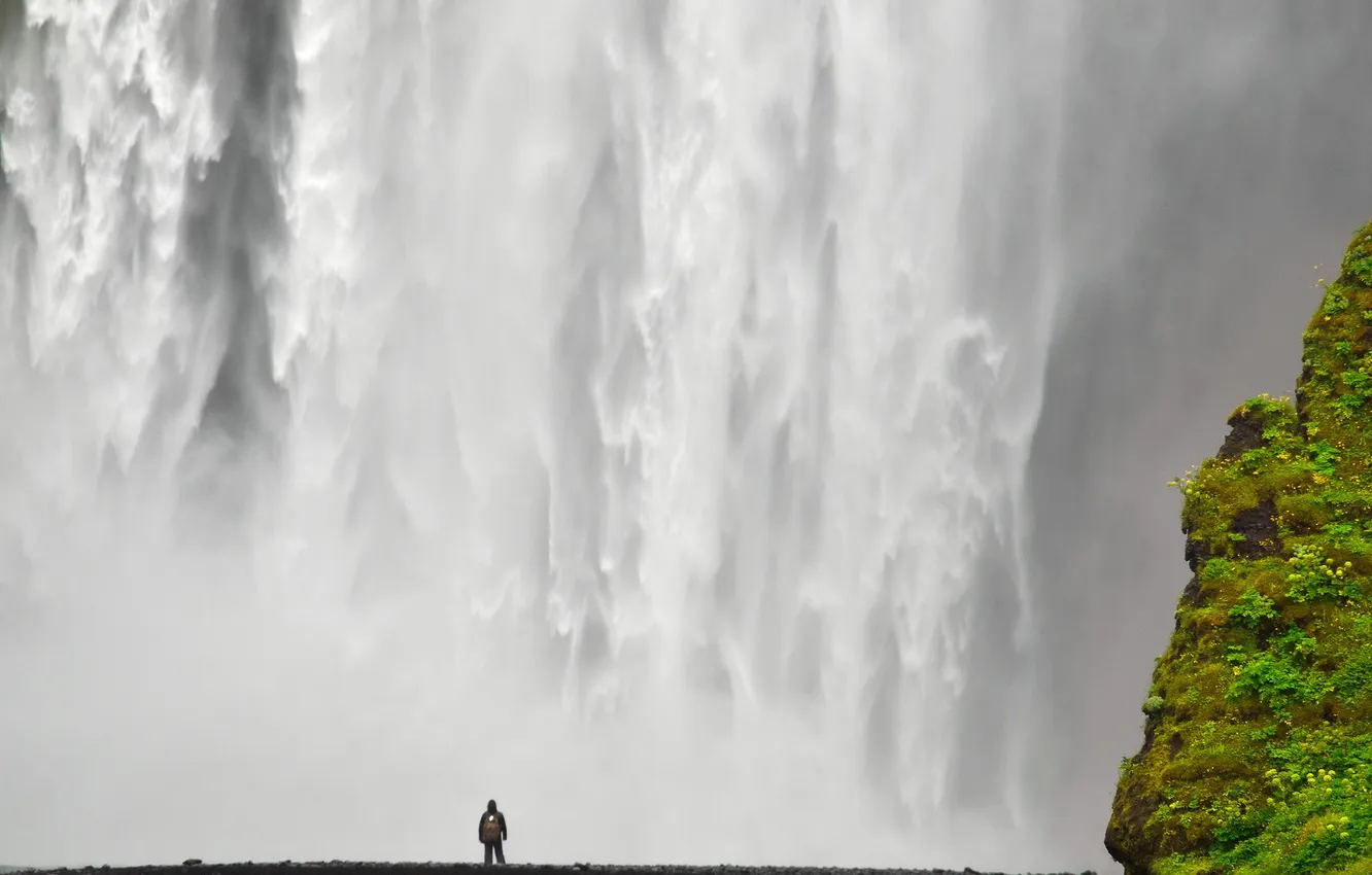 Фото обои природа, человек, водопад