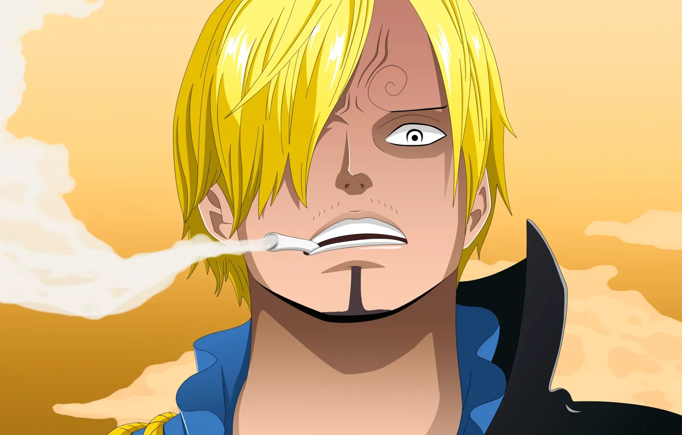 Фото обои One Piece, pirate, smoke, man, cigarette, face, blond, fork