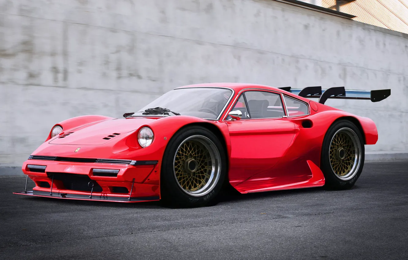 Фото обои Красный, Авто, Машина, Ferrari, Concept Art, Спорткар, 246 GT, Ferrari Dino