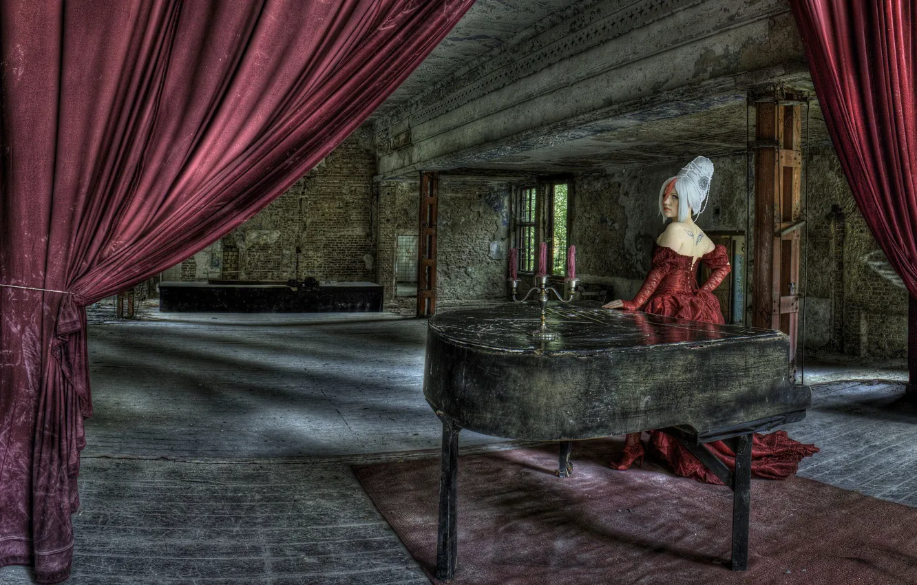 Фото обои девушка, вампир, пианино