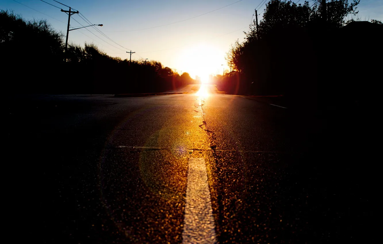 Фото обои дорога, солнце, свет, блики