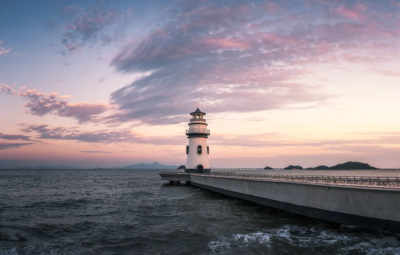 Фото обои море, маяк, пирс