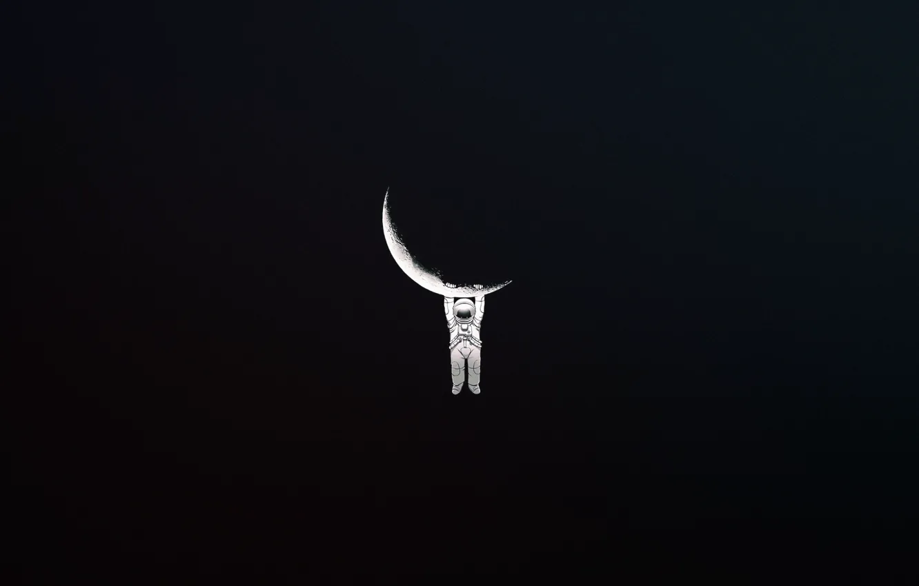 Фото обои Минимализм, Луна, Скафандр, Астронавт, Костюм, Космонавт, Moon, Месяц