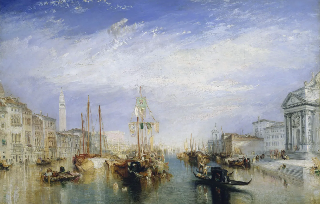 Фото обои море, дома, картина, лодки, канал, Venice, городской пейзаж, Уильям Тёрнер