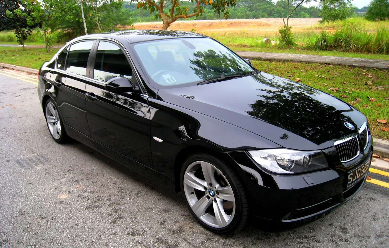 Фото обои чёрный, BMW, автомобиль, седан, E90, 330i
