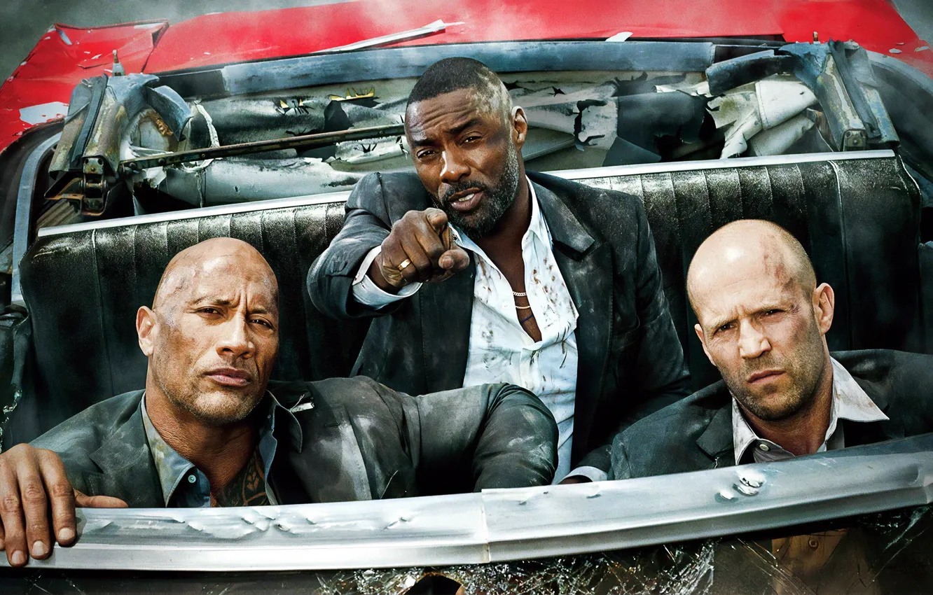 Фото обои Дуэйн Джонсон, Jason Statham, Dwayne Johnson, Idris Elba, Идрис Эльба, Джейсон Стэйтем, Эйса Гонсалес, Eiza …