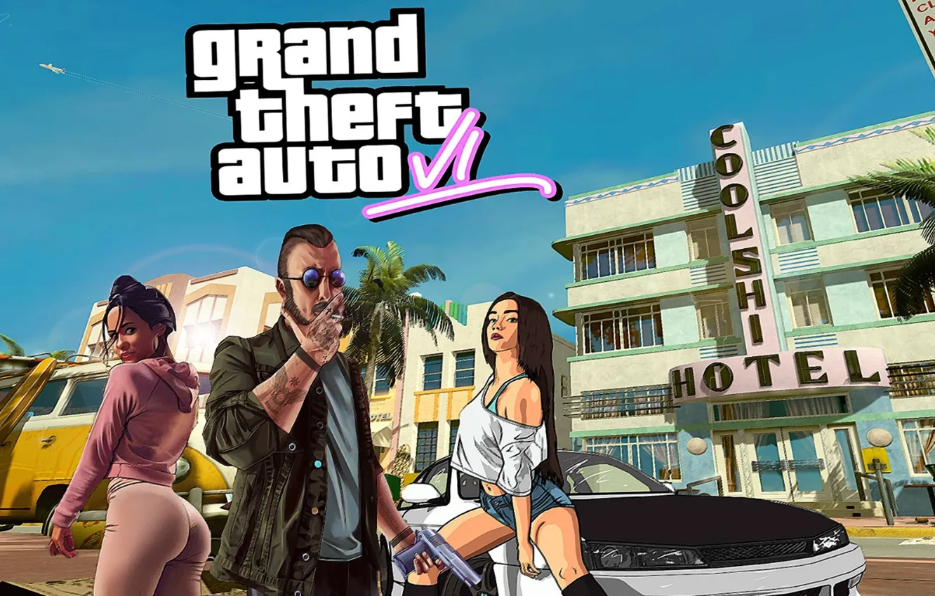 Фото обои игра, логотип, Logo, video game, Grand Theft Auto, Rockstar Games, GTA VI, action-adventure