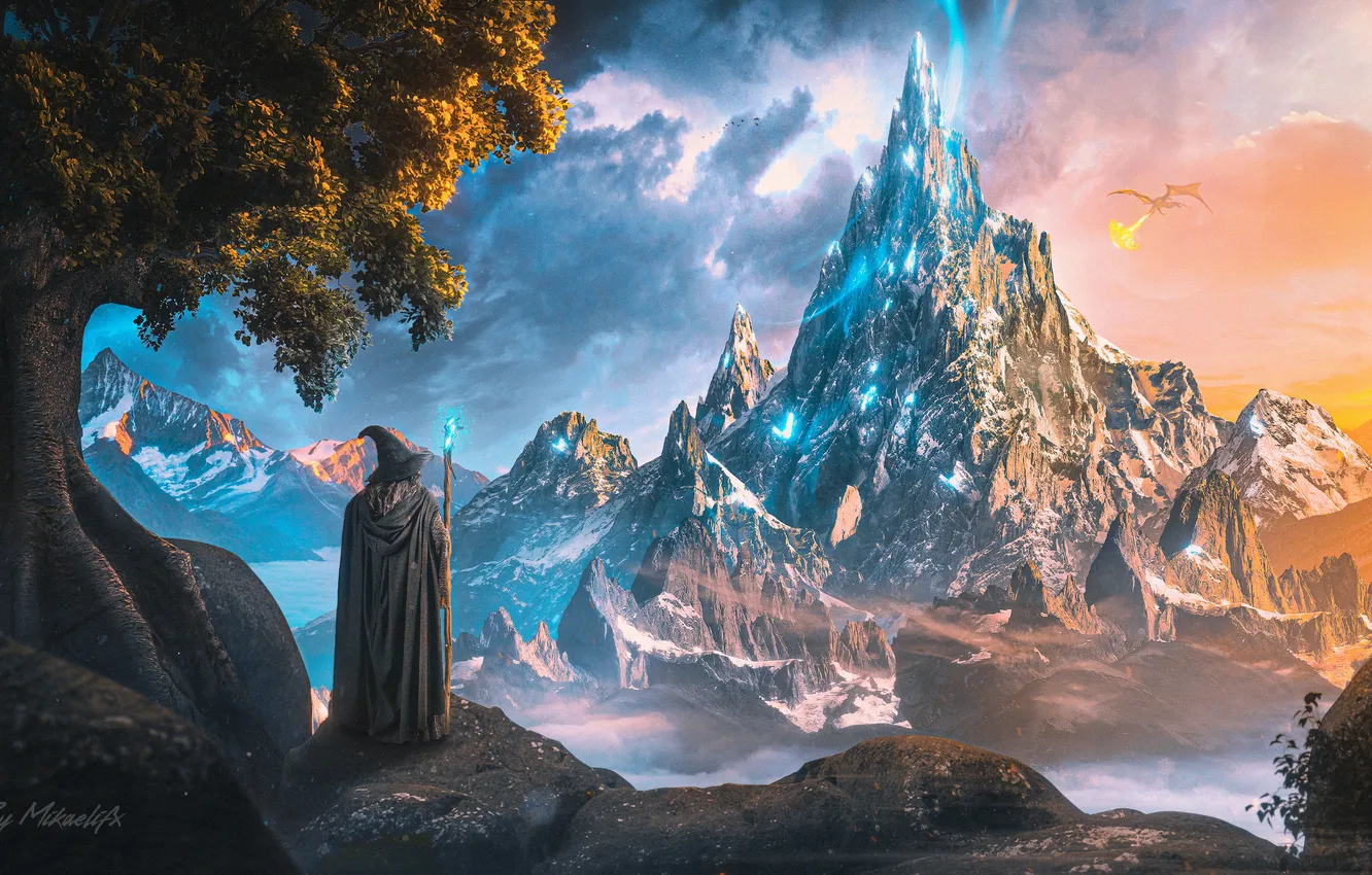 Фото обои Fantasy, Mountain, Wizard, Fantasy artwork
