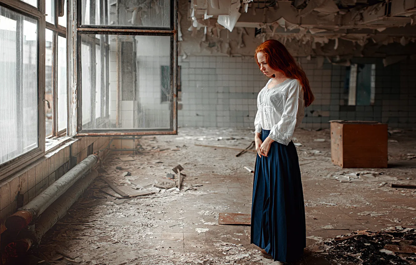 Фото обои Девушка, Взгляд, Губы, Лицо, Рыжеволосая, Oksana Butovskaya, The choice