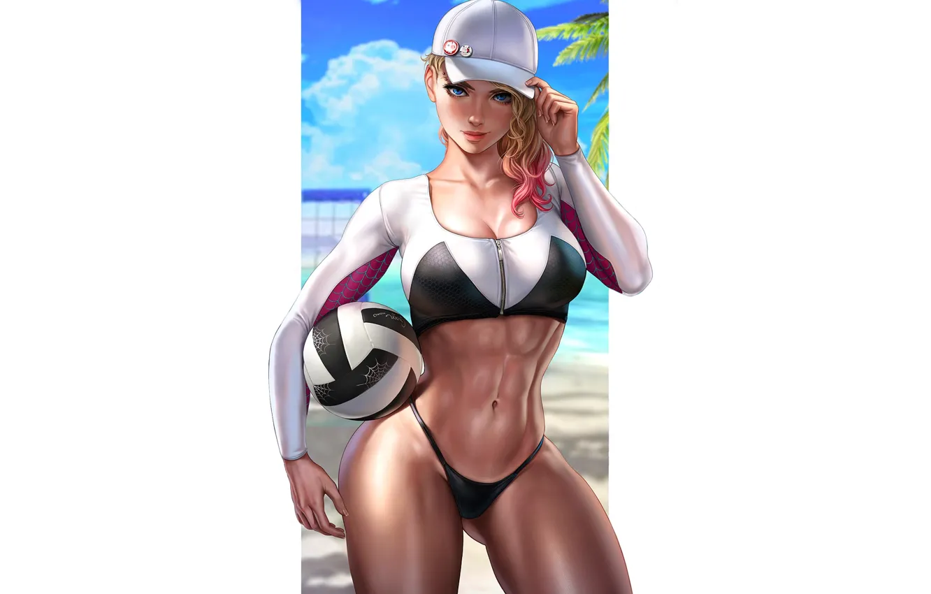 Фото обои girl, hot, sexy, beach, boobs, anime, pretty, sand