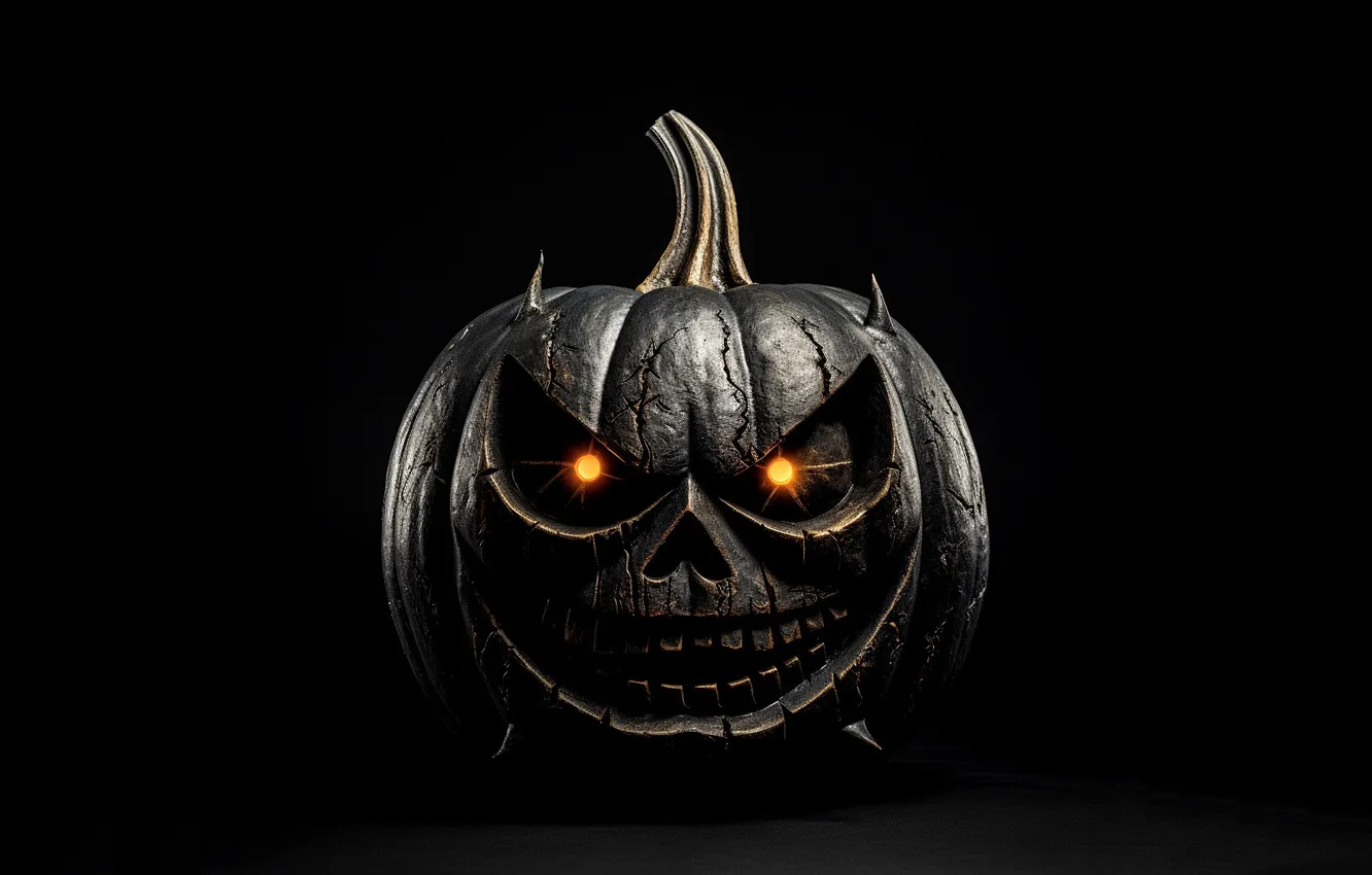 Фото обои Halloween, тыква, Хеллоуин, чёрный фон, светящиеся глаза