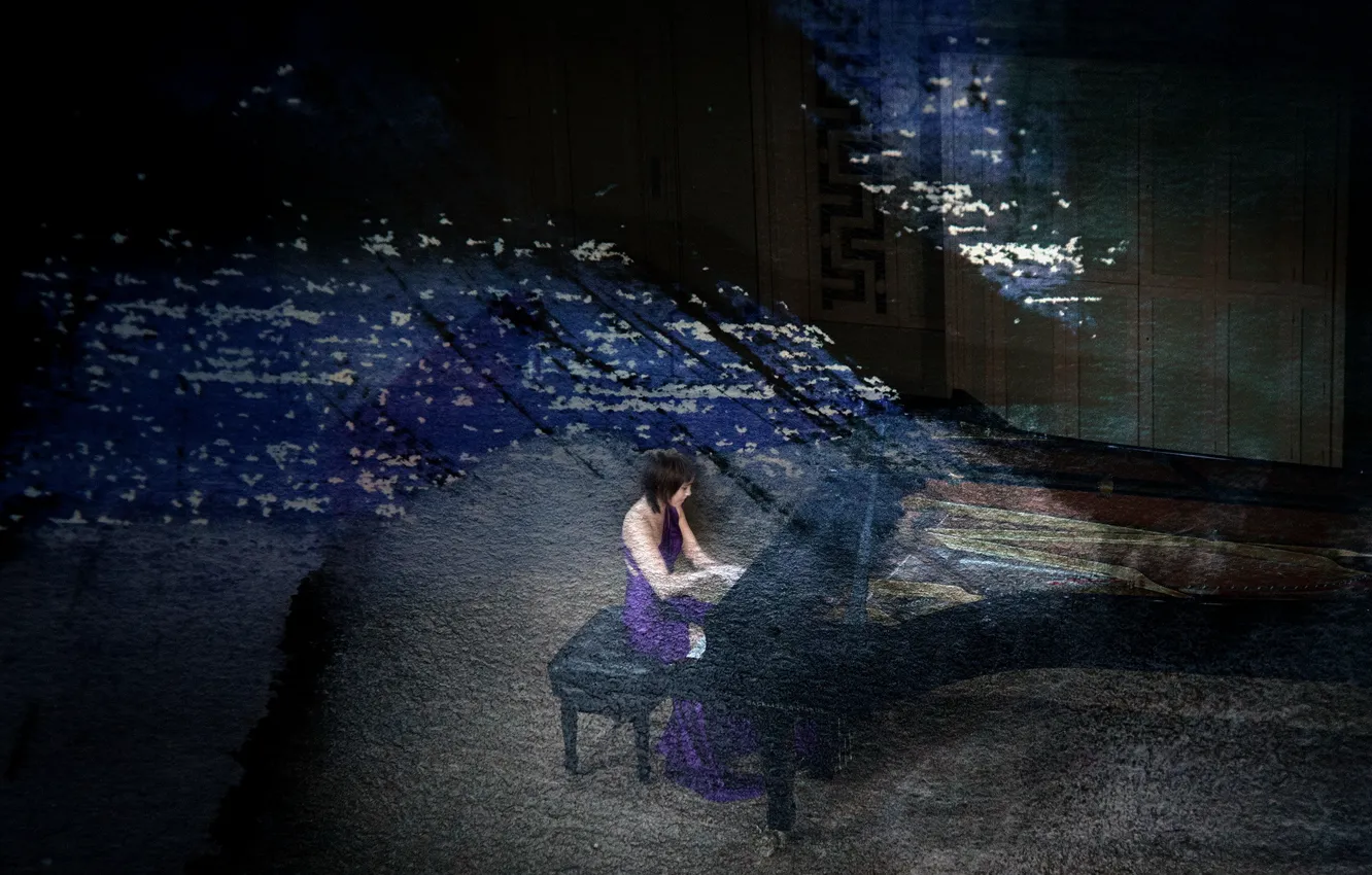 Фото обои девушка, стиль, музыка, рояль