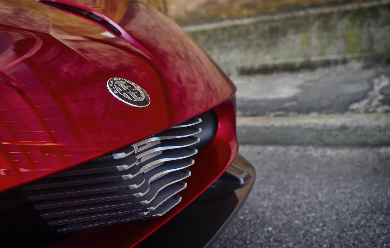 Фото обои Alfa Romeo, logo, close-up, 2023, Alfa Romeo 33 Stradale, 33 Stradale