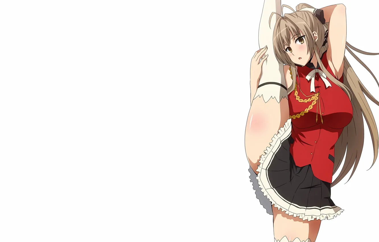 Фото обои girl, sexy, school uniform, thighhighs, long hair, brown hair, anime, beautiful
