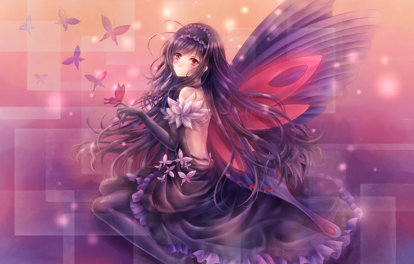 Фото обои девушка, бабочки, крылья, аниме, арт, tandolcedeco, ускоренный мир, Accel World