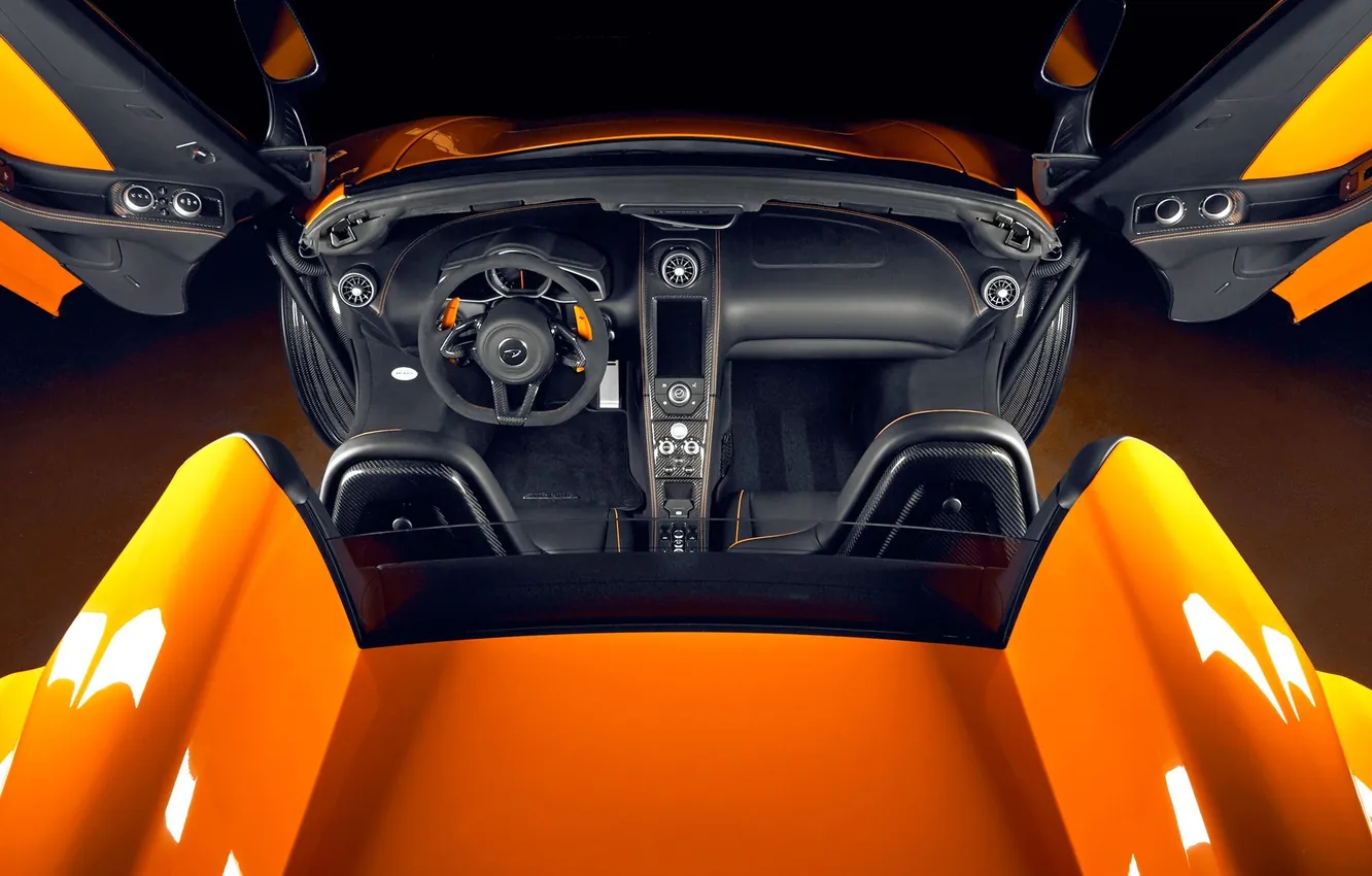 Фото обои оранжевый, McLaren, родстер, салон, MP4-12C, спайдер, rear, roadster