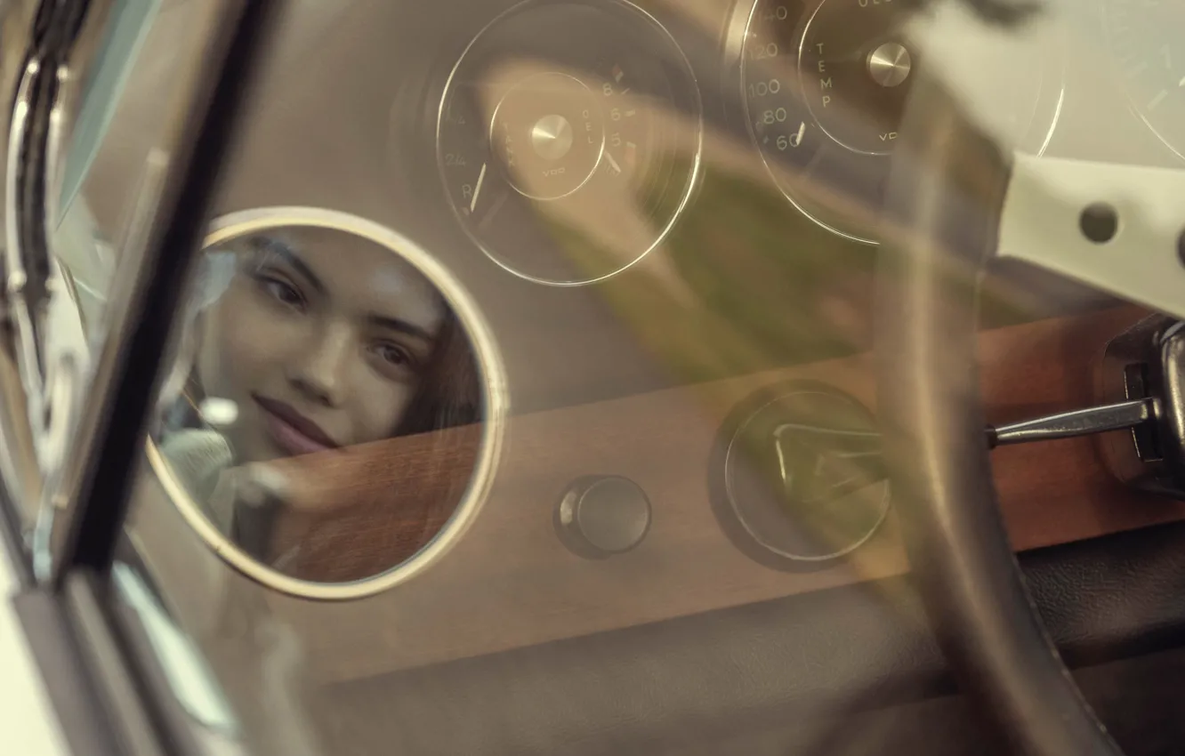 Фото обои girl, glass, reflection, torpedo, professional tennis player, brand ambassador, Emma Raducanu, Porsche 911 1965
