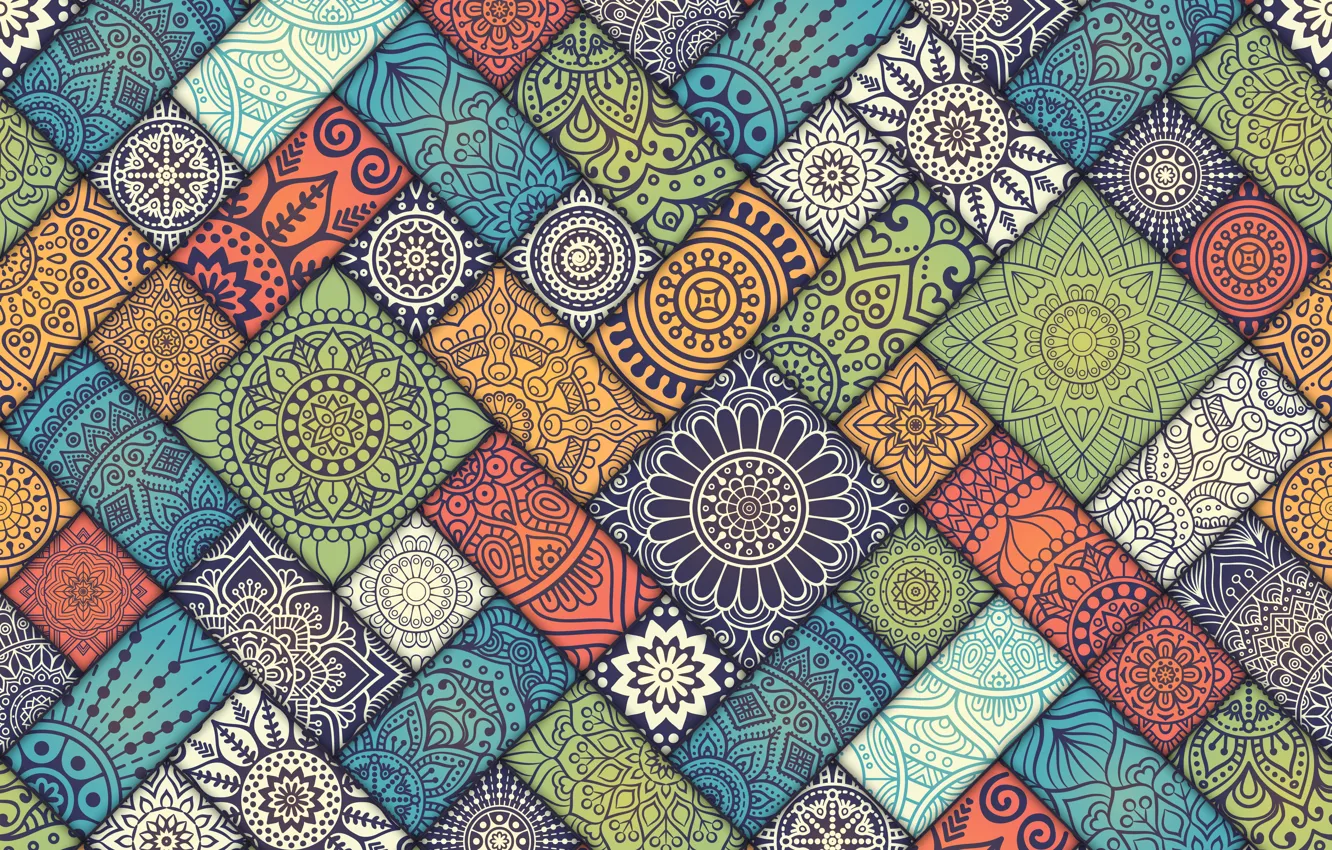 Фото обои Colorful, pattern, Vintage, tiles, floral, diagonal